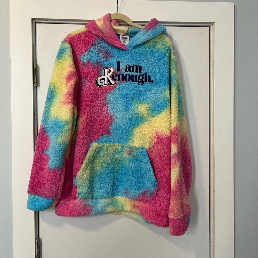 Barbie Movie I am Kenough Ken Tie-dye fuzzy teddy Fleece hoodie XL Bright